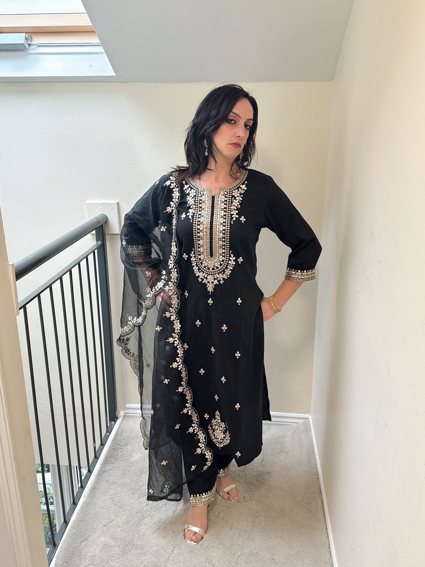 RHEA – Black Pearl & Zari Embroidered Silk Blend Suit Set