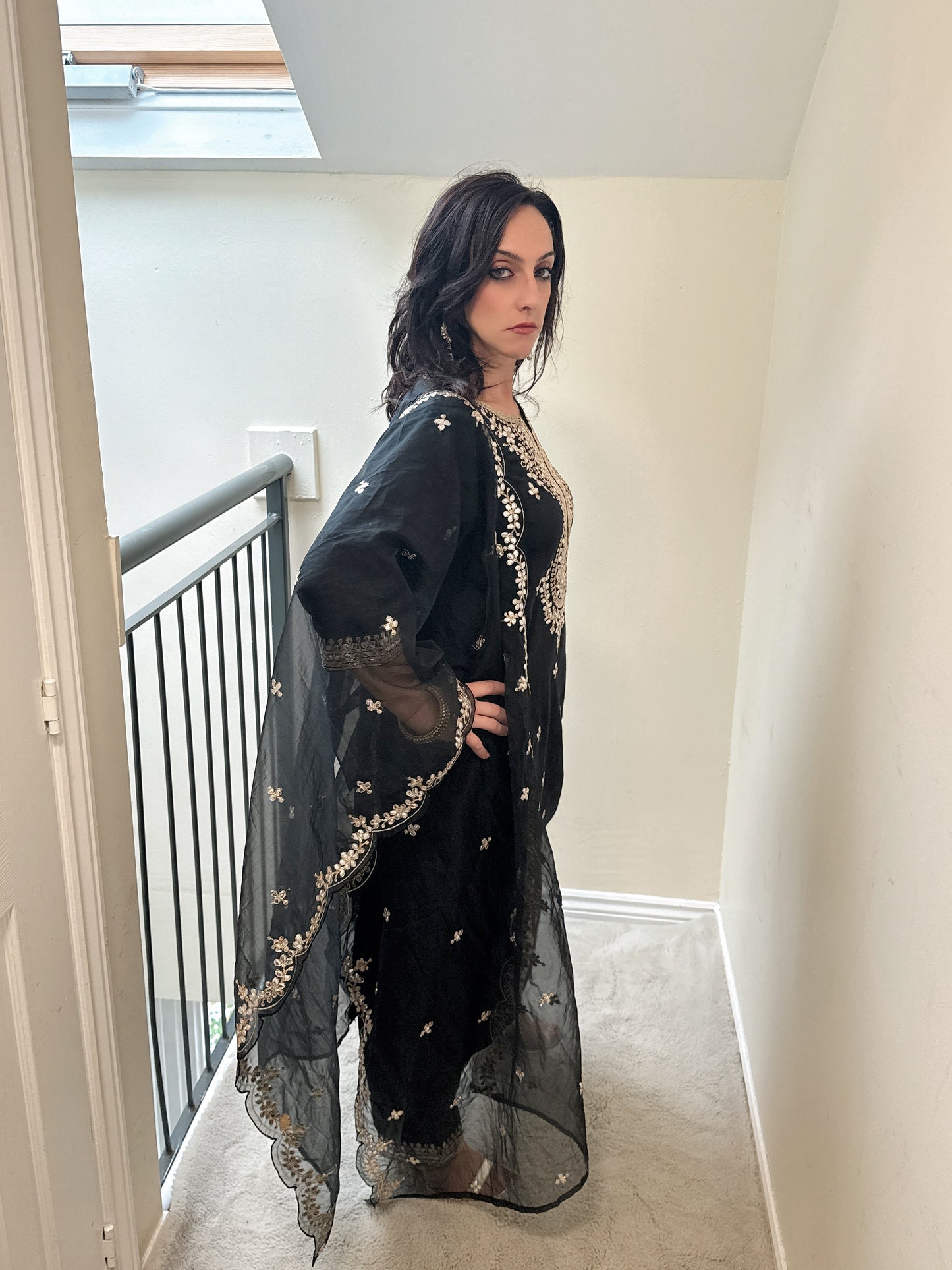 RHEA – Black Pearl & Zari Embroidered Silk Blend Suit Set