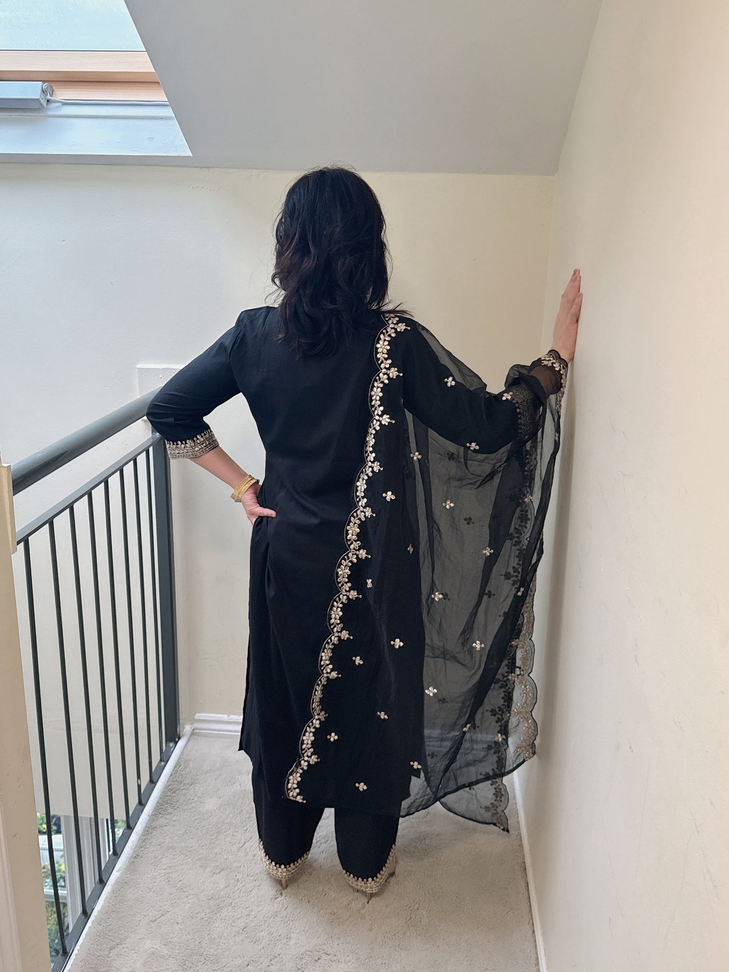 RHEA – Black Pearl & Zari Embroidered Silk Blend Suit Set