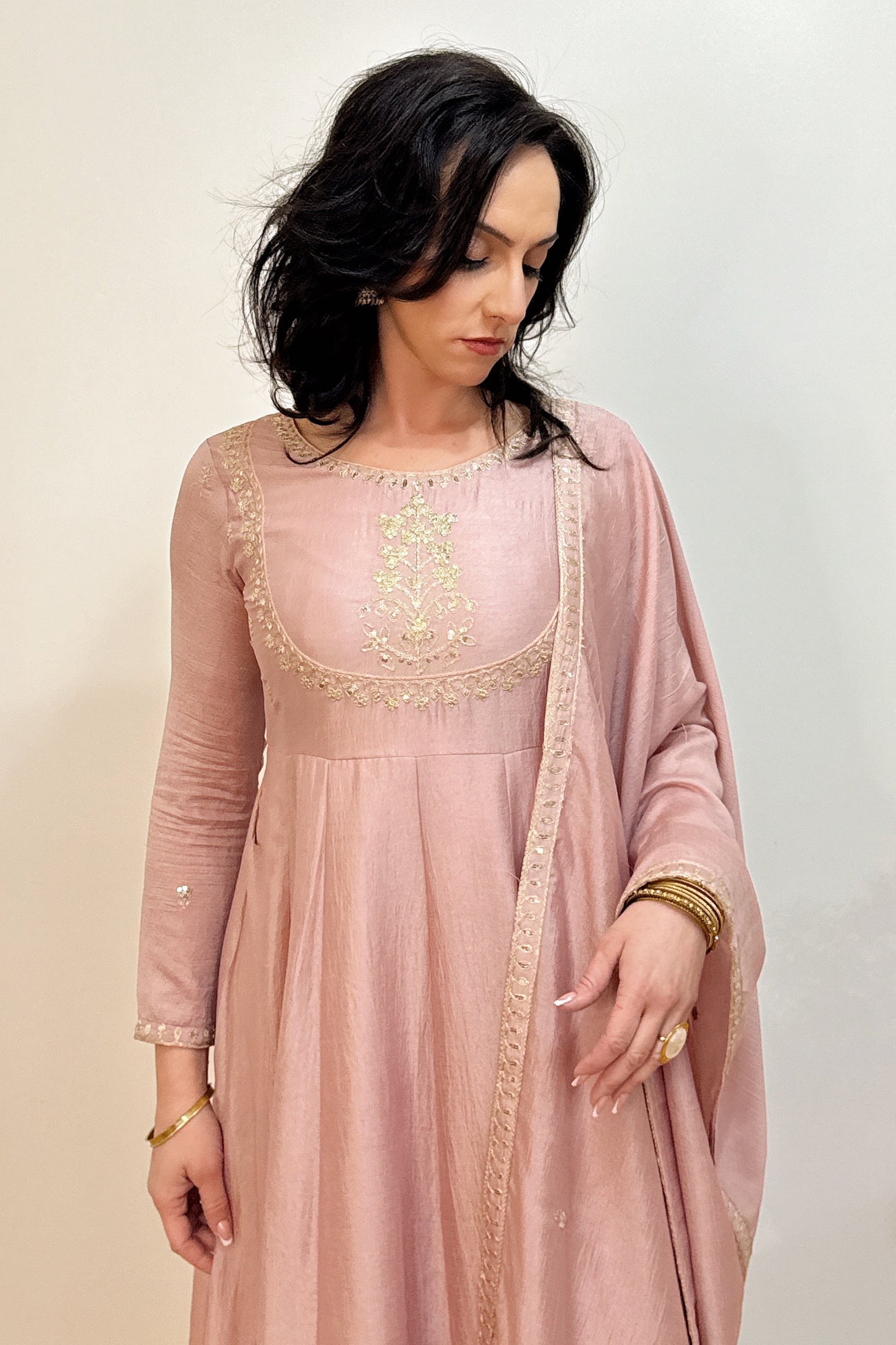 AMIRA   Pink Blush Floral Embroidered Anarkali Suit Set