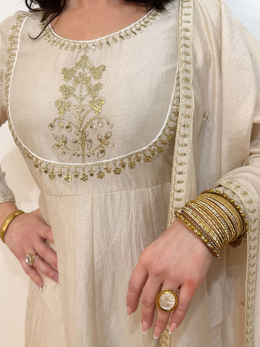 AMIRA – Cream  Floral Embroidered Anarkali Suit Set