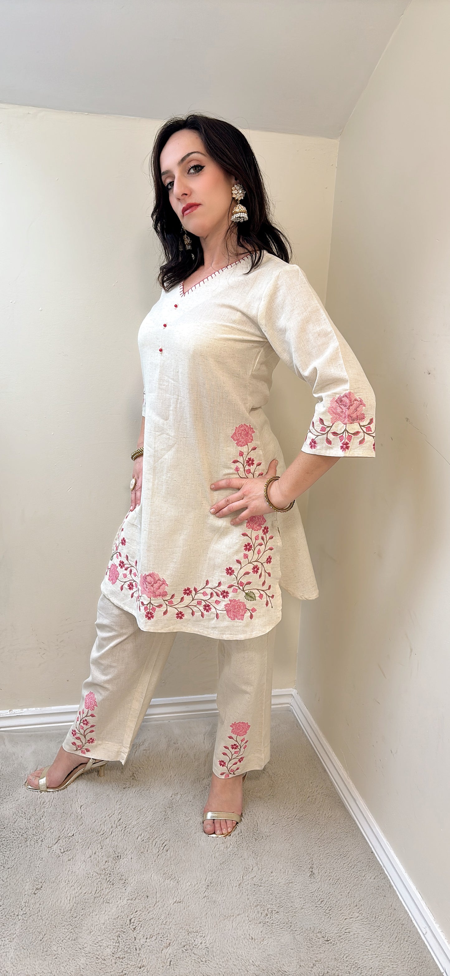 SIA – Floral Embroidered Cotton Kurta & Palazzo Set