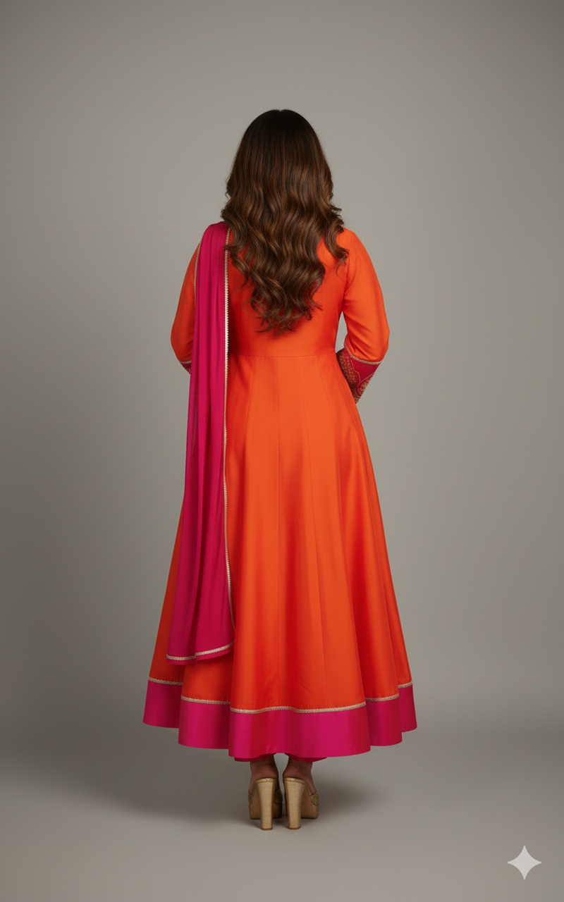 Roshni  – Orange & Pink Embroidered Anarkali Kurta Set