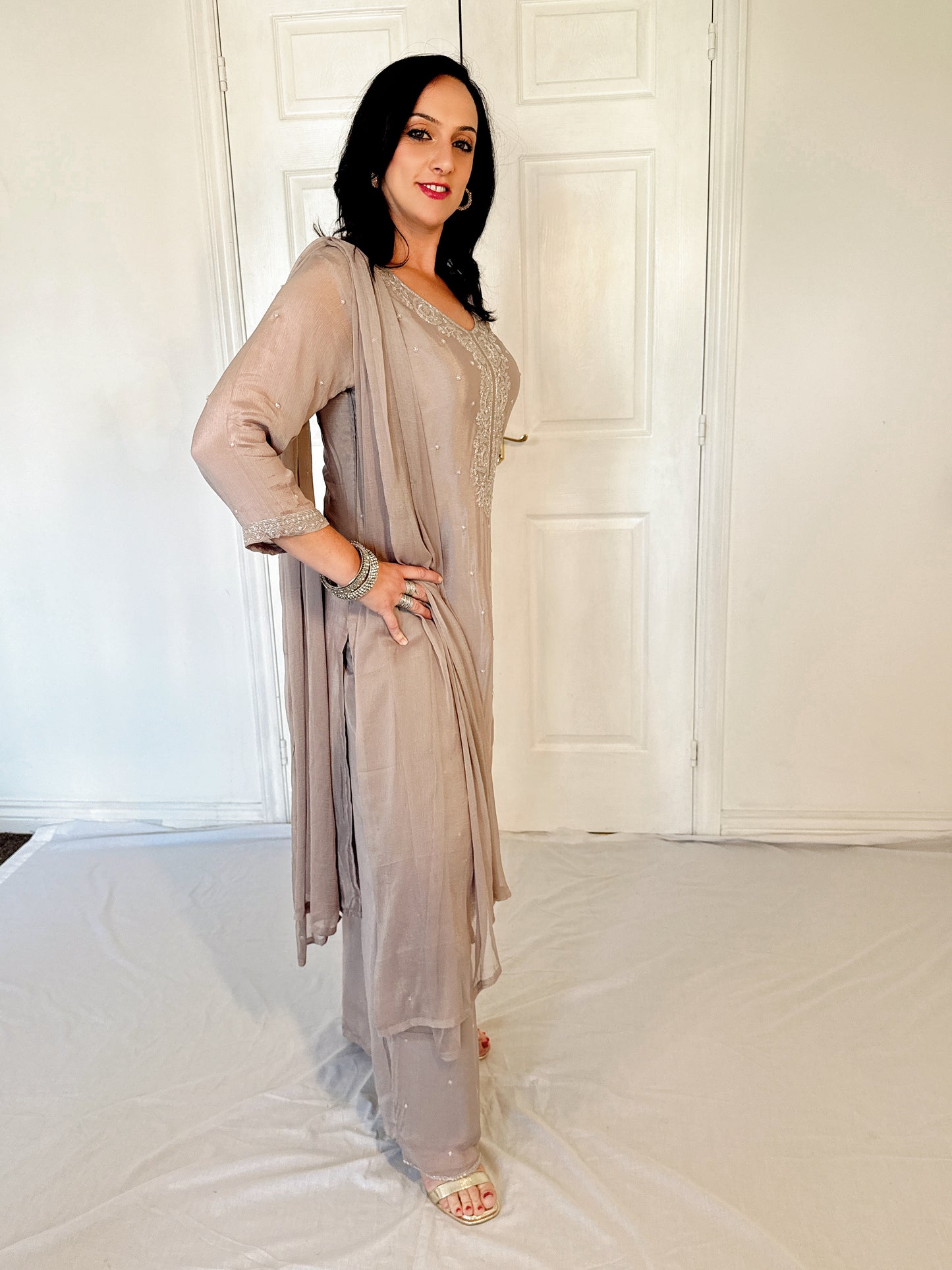 Aurelia Silk Blend Embroidered Kurta Palazzo Set
