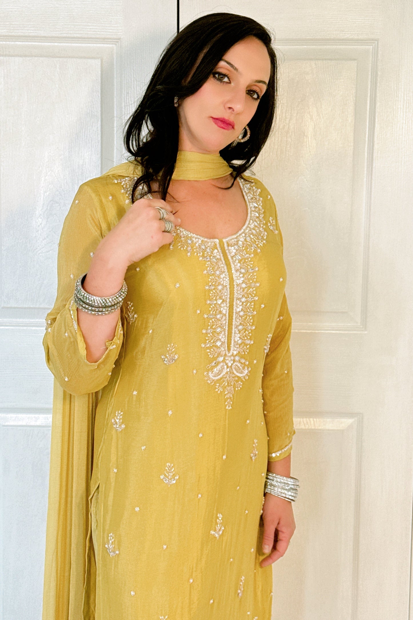Lia Yellow Silk Blend Embroidered Kurta Palazzo Set