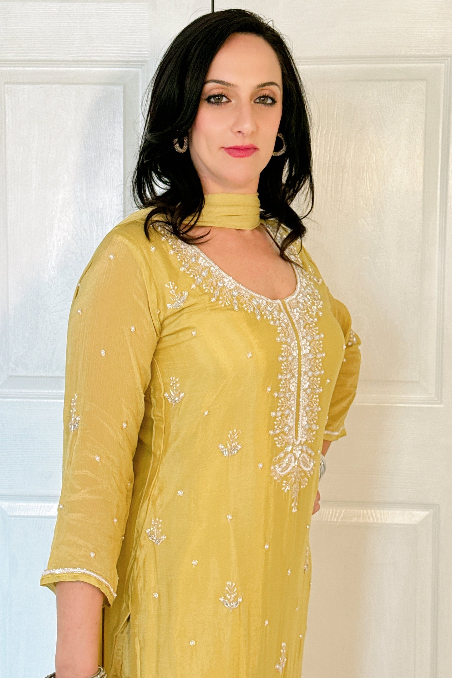 Lia Yellow Silk Blend Embroidered Kurta Palazzo Set