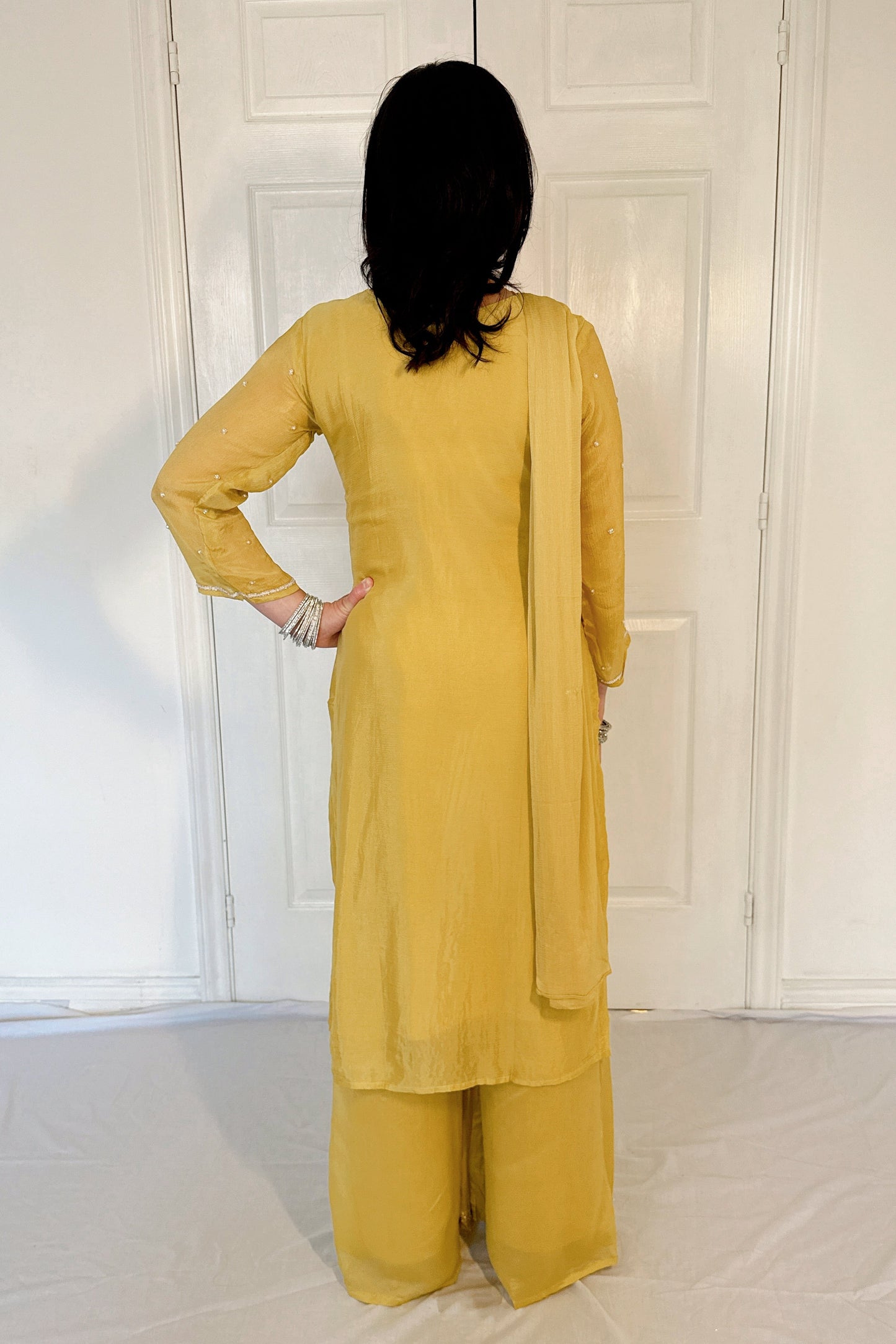 Lia Yellow Silk Blend Embroidered Kurta Palazzo Set