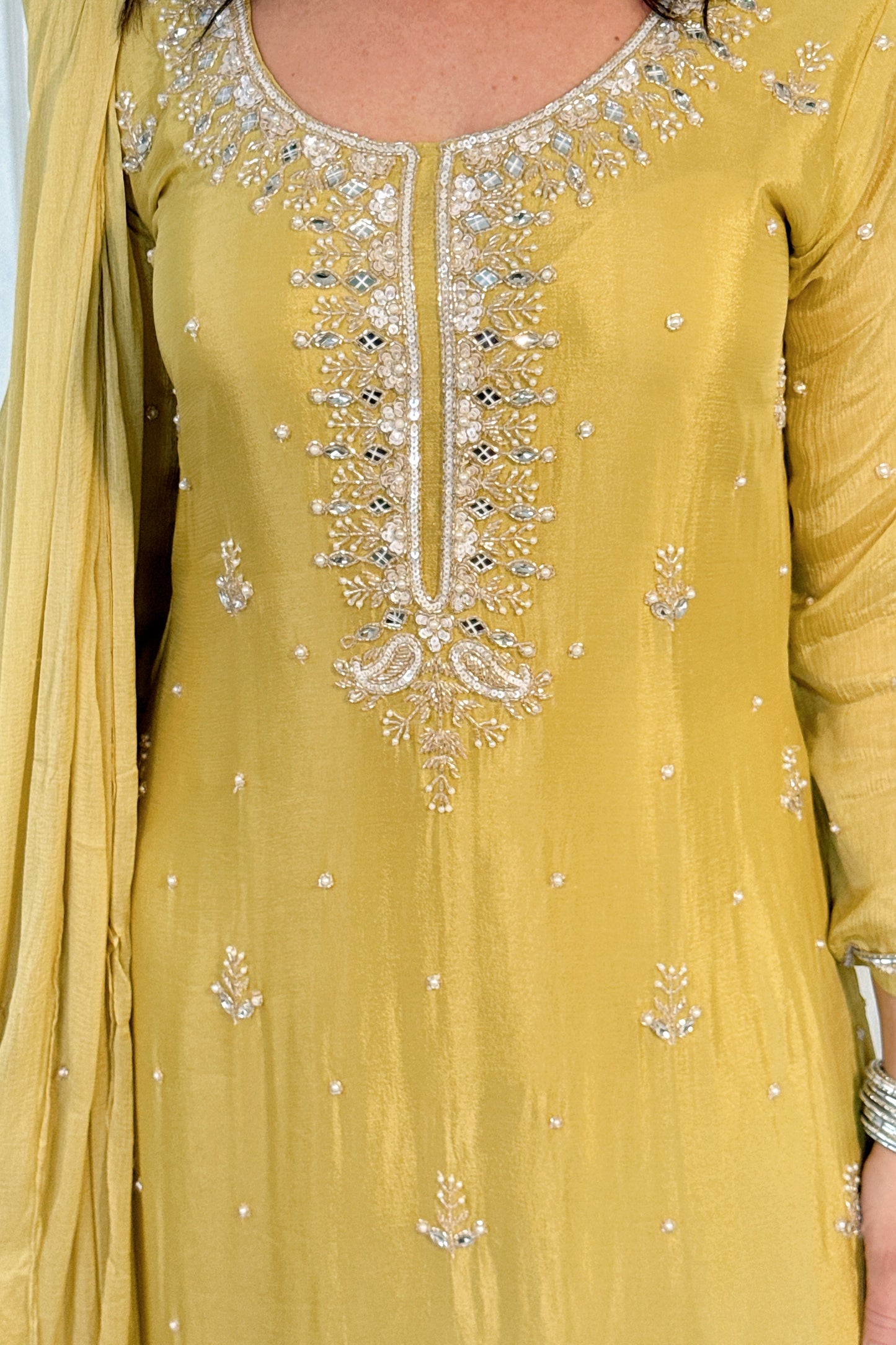 Lia Yellow Silk Blend Embroidered Kurta Palazzo Set