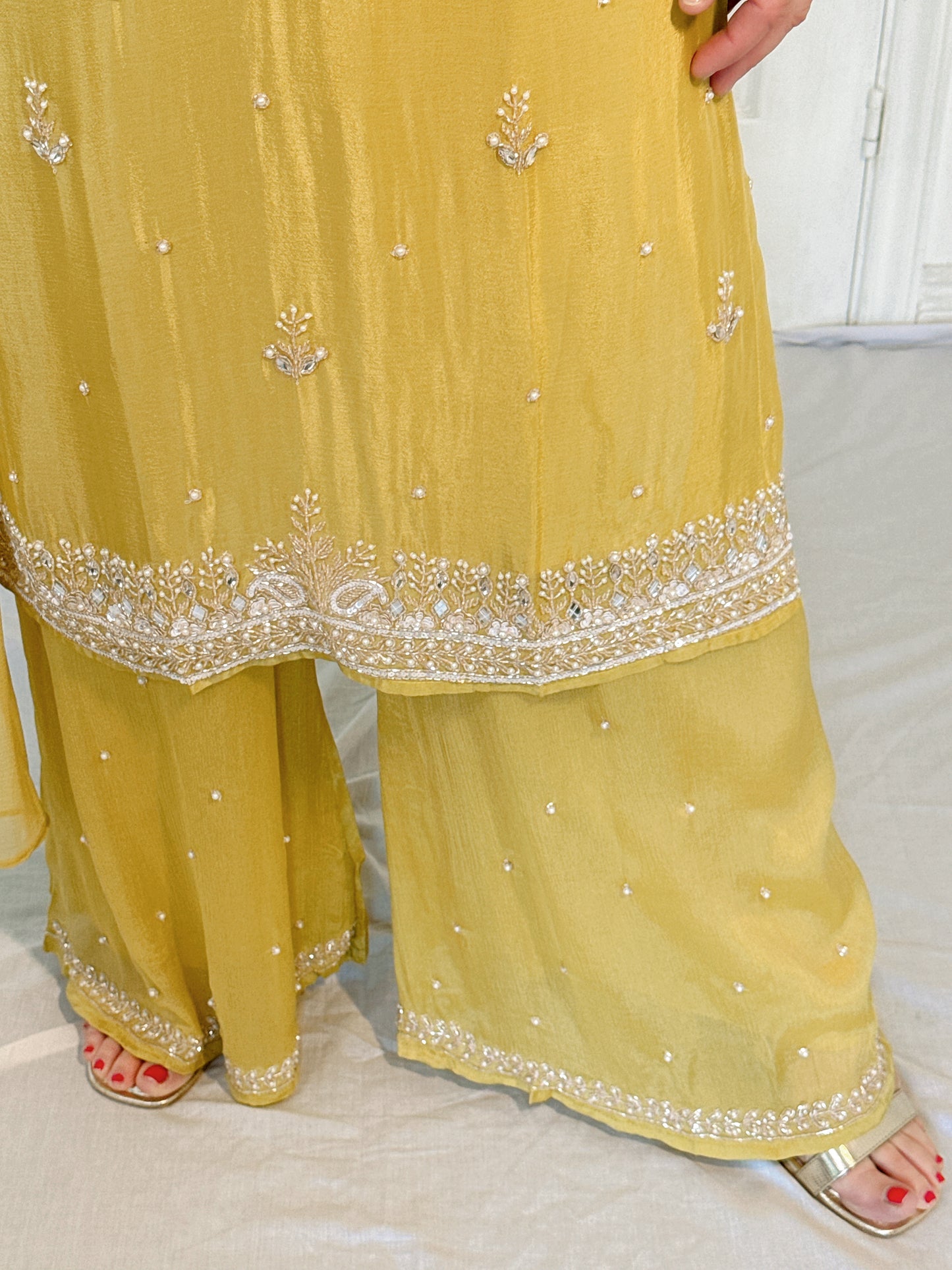Lia Yellow Silk Blend Embroidered Kurta Palazzo Set