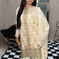 IMG_5300AYESHA  Luxury Cream and Gold Embellished Ethnic Set front  palazzo close up 