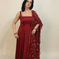 RESHMA Red Satin Sleeveless Anarkali Suit Set