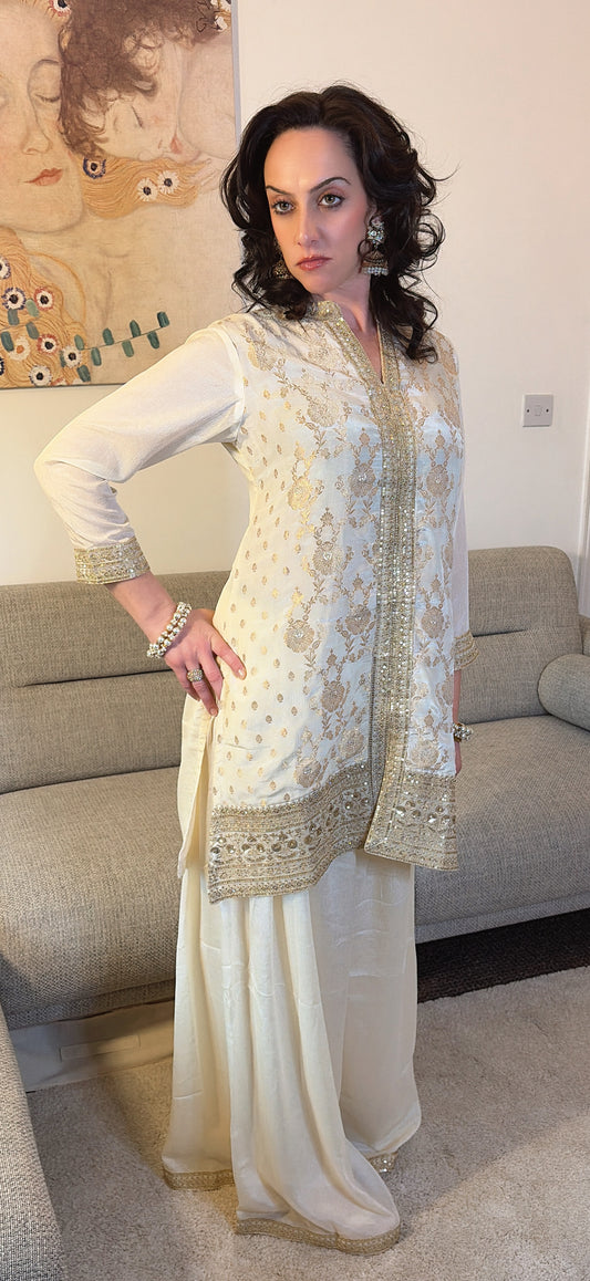 AYESHA - Luxury Cream & Gold Embellished Indian Ethnic Set