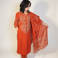 RIDHI Rust Bandhani Tie Dye Kurta Trousers Suit Set