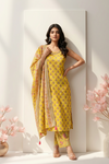 Avni Yellow Sleeveless Printed Kurta And Trouser Suit Set