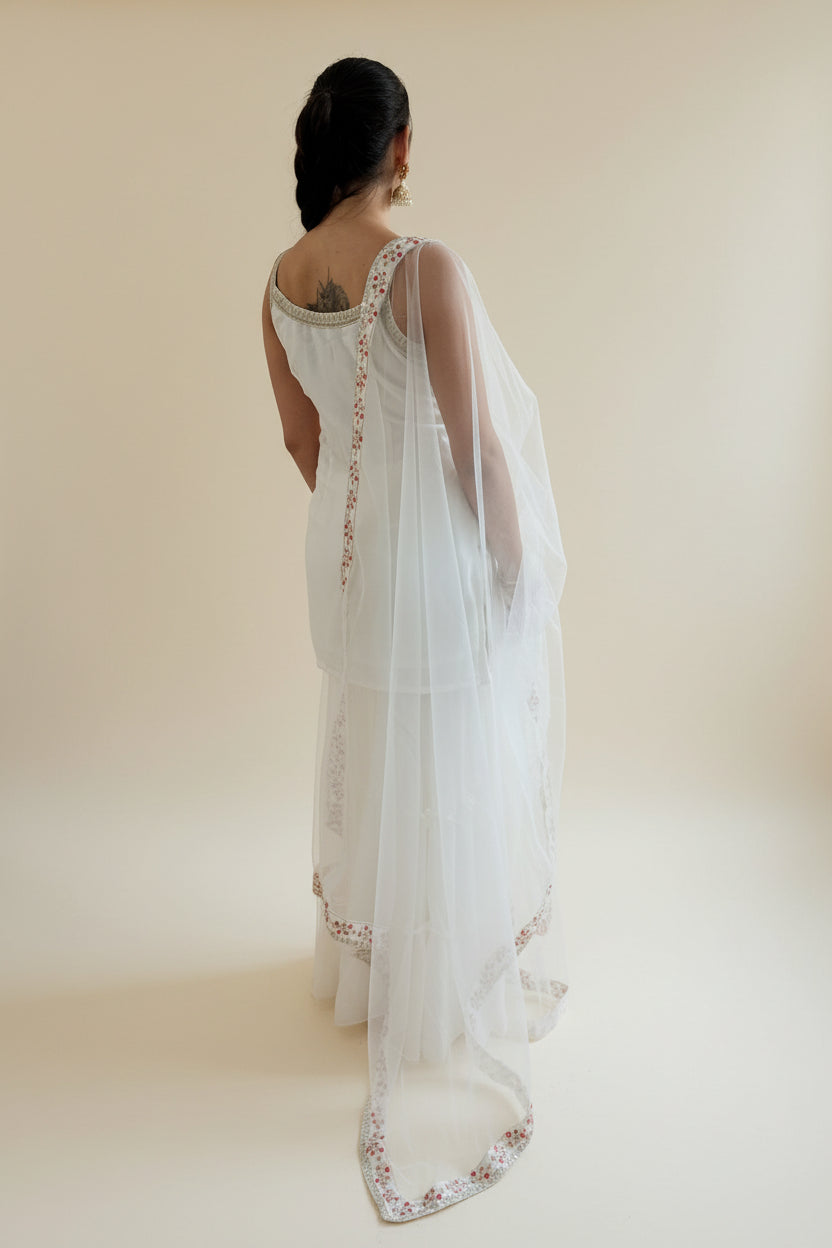 KIARA Ivory Floral Sequins Embroidered Sharara Set BACK 