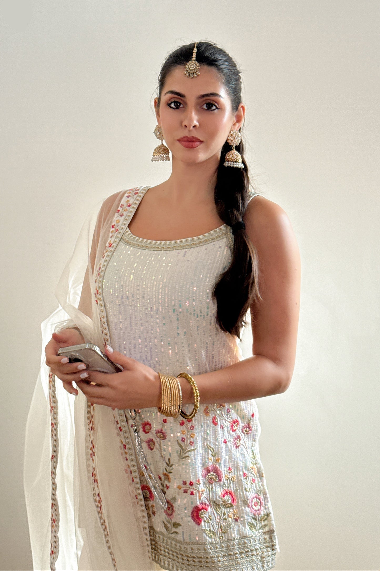 KIARA Ivory Floral Sequins Embroidered Sharara Set closeup 