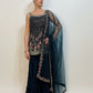 KIARA  Luxury Navy Floral Embroidered Sharara Set Front