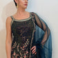 KIARA  Luxury Navy Floral Embroidered Sharara Set Front Close Up