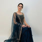 KIARA  Luxury Navy Floral Embroidered Sharara Set Front Sitting