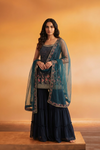 KIARA_NAVY_0KIARA  Luxury Navy Floral Embroidered Sharara Set FRONT AI