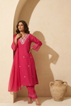 KIA Fuchsia Embroidered Cotton Silk Kurta Set FRONT AI 