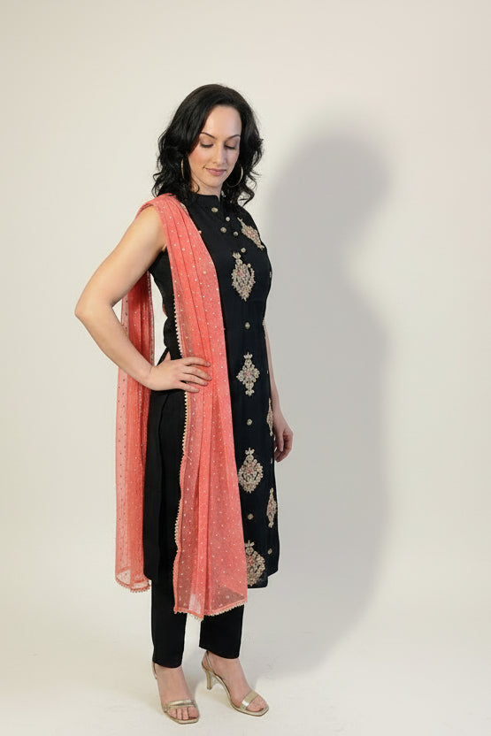 KIMORA Embellished Sleeveless Shalwar Kameez Side Front