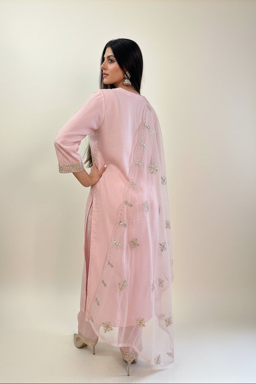 MYRAA  Light Pink Silk Blend Embroidered  Kurta Set Back