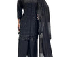NINA  Black Embroidered Kurta Palazzo Suit Set FRONT FABRIC 