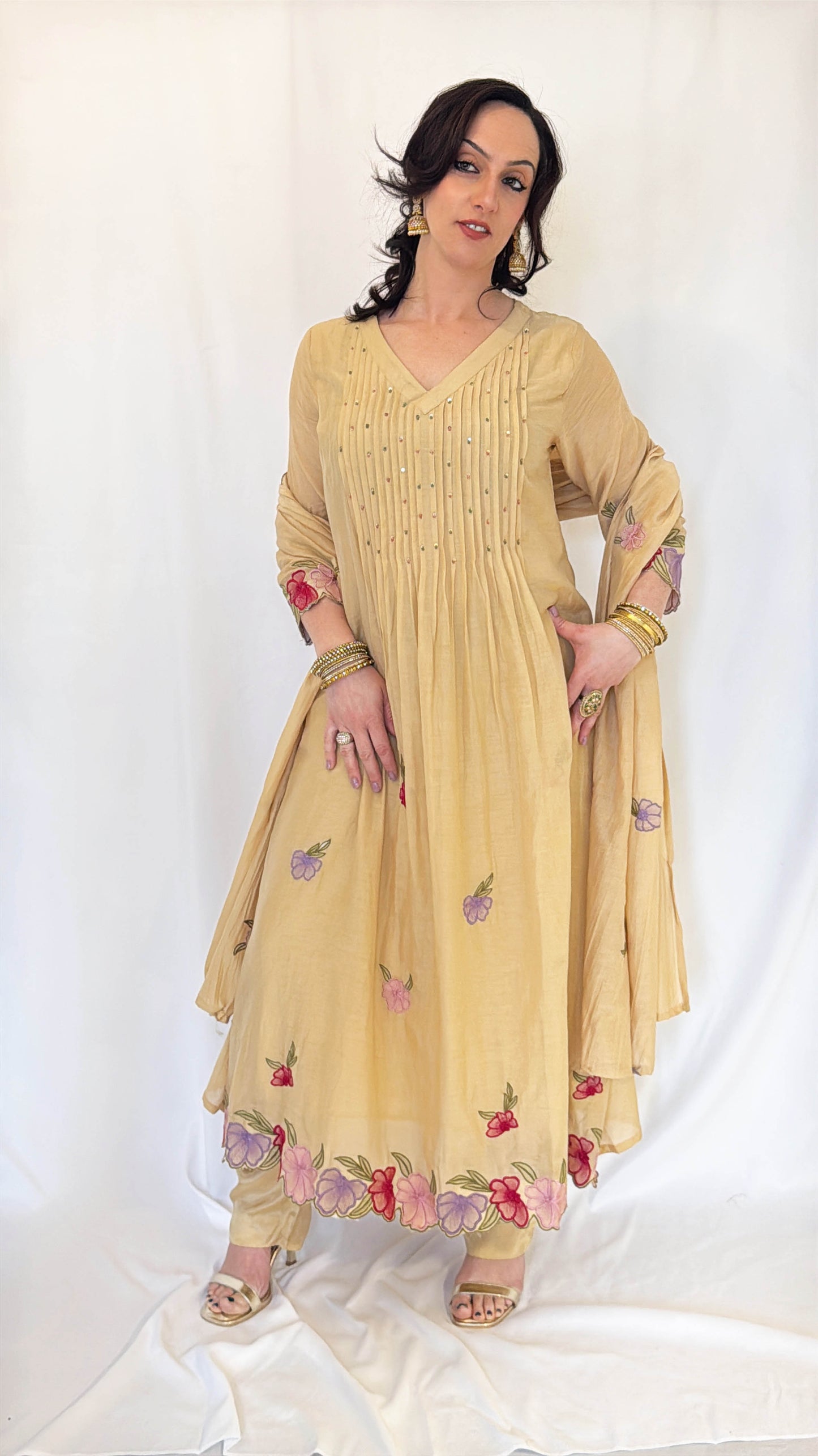NOOR_Beige_Mul_Chanderi_Embroidered_Anarkali_Suit_Set_Ethnic_Wear  Radiant Pose 