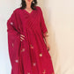 NOOR Fuchsia Mul Chanderi Embroidered Anarkali Suit Ethnic Wear