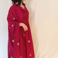 NOOR Fuchsia Mul Chanderi Embroidered Anarkali Suit Set Side