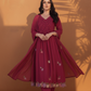 NOOR Fuchsia Mul Chanderi Embroidered Anarkali Suit Set Whole Outfit Picture