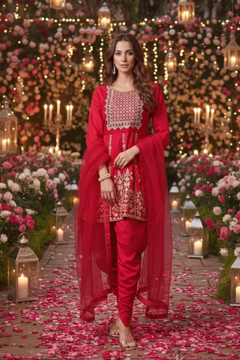 NYLA Pink Threadwork Kurta and Dhoti Pant Set