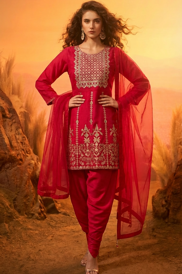 NYLA Pink Threadwork Kurta and Dhoti Pant Set FRONT POSE AI