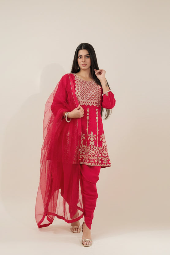 NYLA Pink Threadwork Kurta and Dhoti Pant Set Front