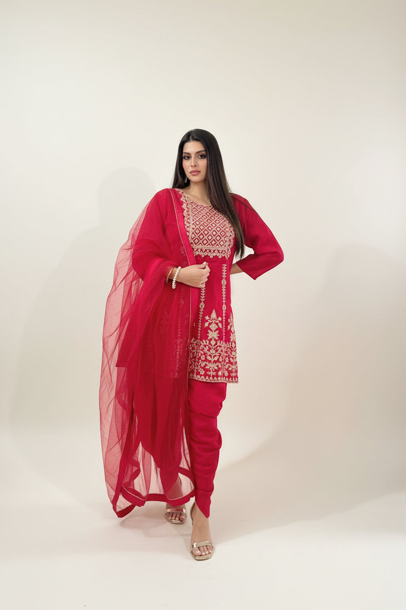 NYLA Pink Threadwork Kurta and Dhoti Pant Set Front 1