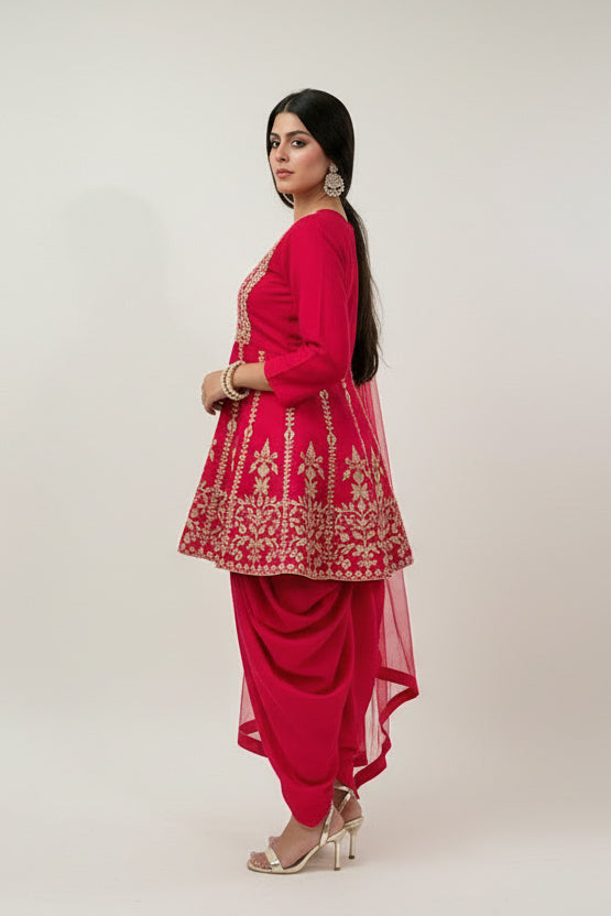 NYLA Pink Threadwork Kurta and Dhoti Pant Set Side
