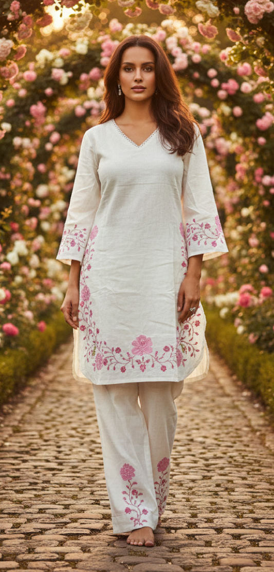 SIA – Floral Embroidered Cotton Kurta & Palazzo Set