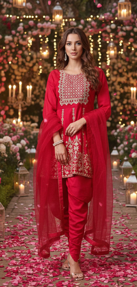 NYLA – Pink Threadwork Kurta & Dhoti Pant Set