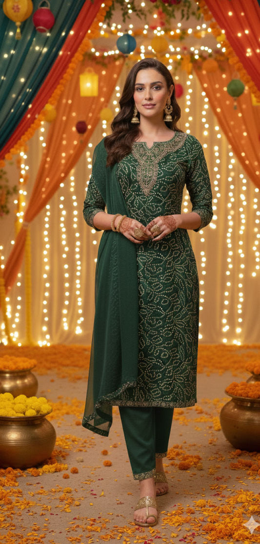 RAAYA – Bandhani Print Embellished Kurta Set