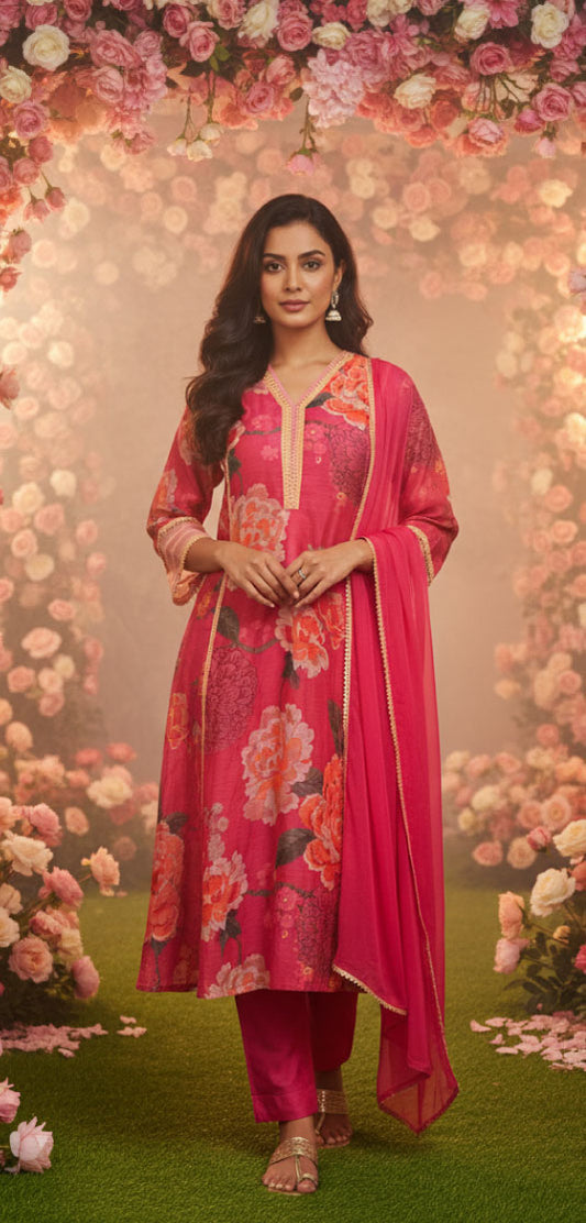 SAMARA – Floral Embroidered Chanderi Anarkali Set