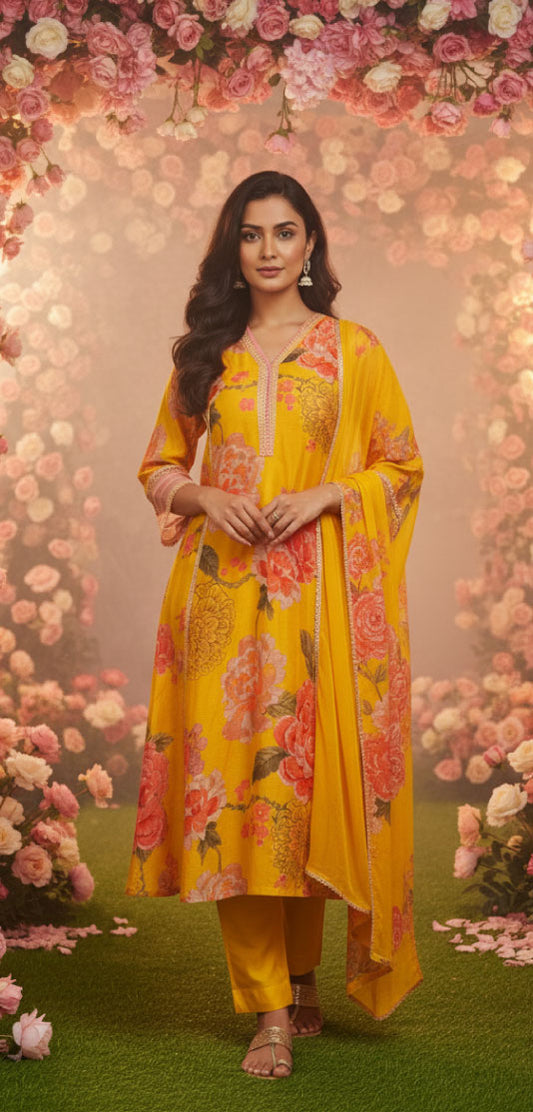 SAMARA – Floral Embroidered Chanderi Anarkali Set