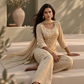 Prisha Golden Beige Silk Blend Hand embellished  Kurta Palazzo Set