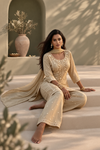 Prisha Golden Beige Silk Blend Hand embellished  Kurta Palazzo Set