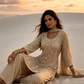 Prisha Golden Beige Silk Blend Hand embellished  Kurta Palazzo Set sit AI 