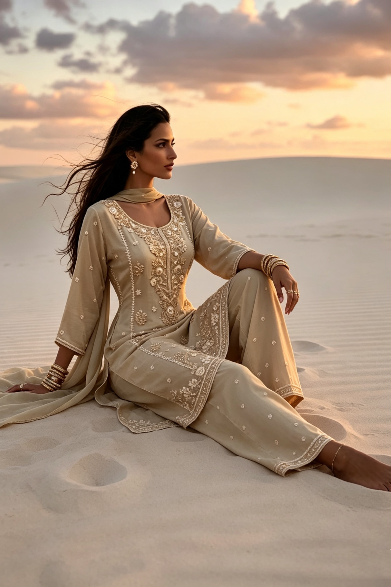 Prisha Golden Beige Silk Blend Hand embellished  Kurta Palazzo Set sit AI 2