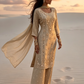 Prisha Golden Beige Silk Blend Hand embellished  Kurta Palazzo Set standing AI 