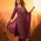 RAAYA  Purple Bandhani Print Embellished Kurta Set front AI