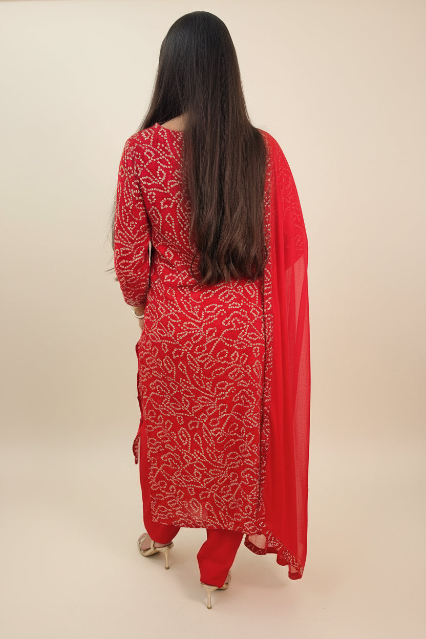 RAAYA  Red Bandhani Tie Dye Embellished Kurta Set Back