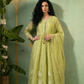 REEM  Elegant Green Embroidered Anarkali 3 Piece Set front 